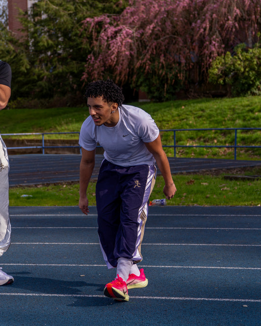 Navy Tracks — KWAMI premium nylon track pants